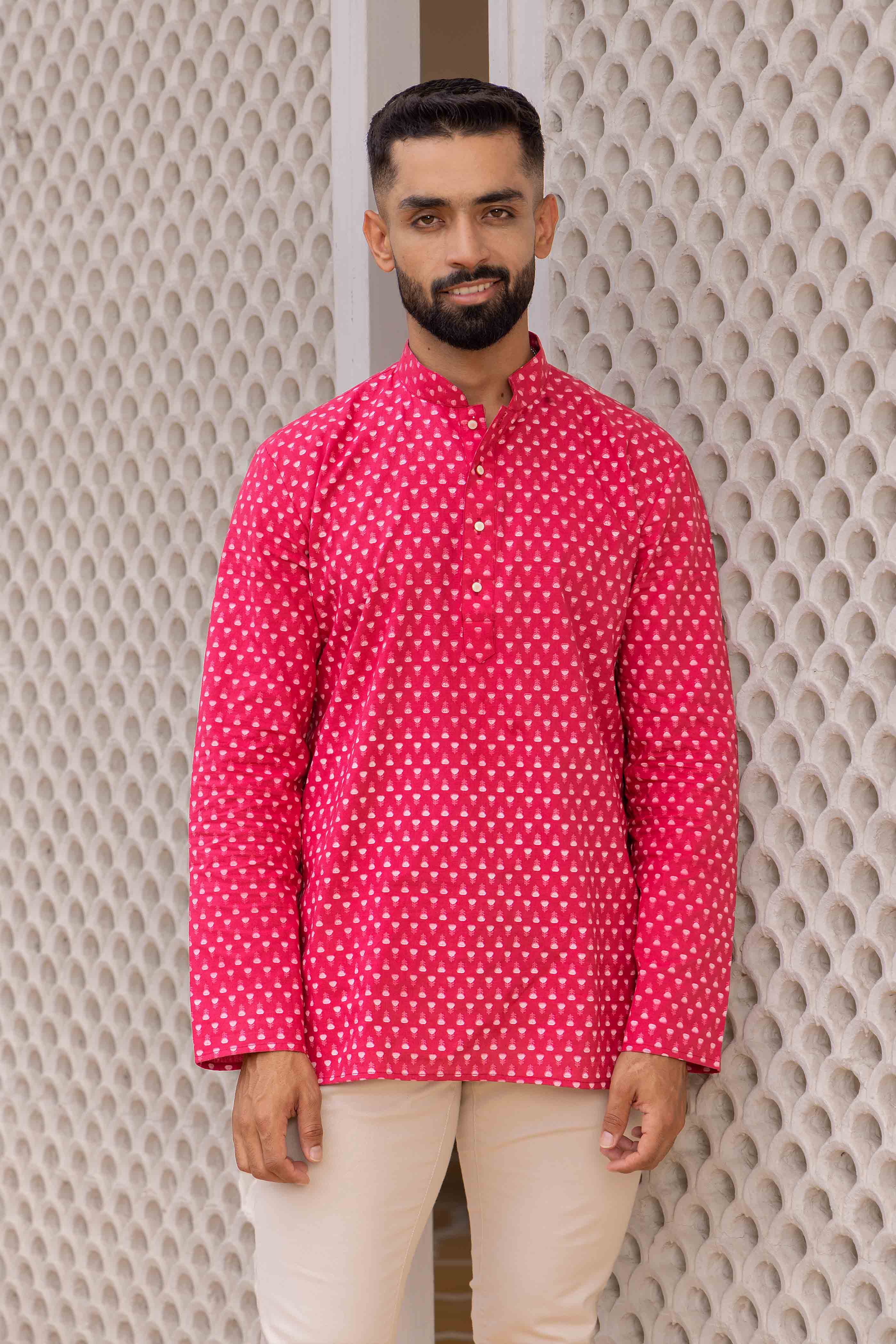 Pink Block Print Cotton Short Kurta